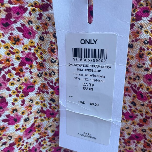 Only Midi Dress Size XS Lux Strap Alexa AOP Fuchsia Purple 309 Bella Style NWT - Picture 3 of 8